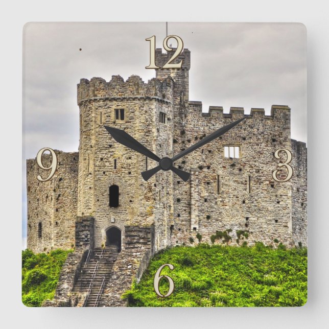 Mediaeval Cardiff Castle Inner Keep, Wales, UK Square Wall Clock (Front)