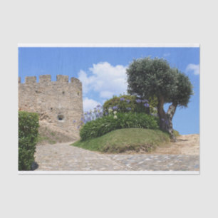 Mediaeval castle and an olive tree tissue paper