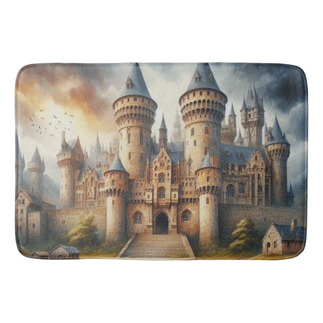 Mediaeval Castle at Sunset with Atmospheric Skies Bath Mat (Front)
