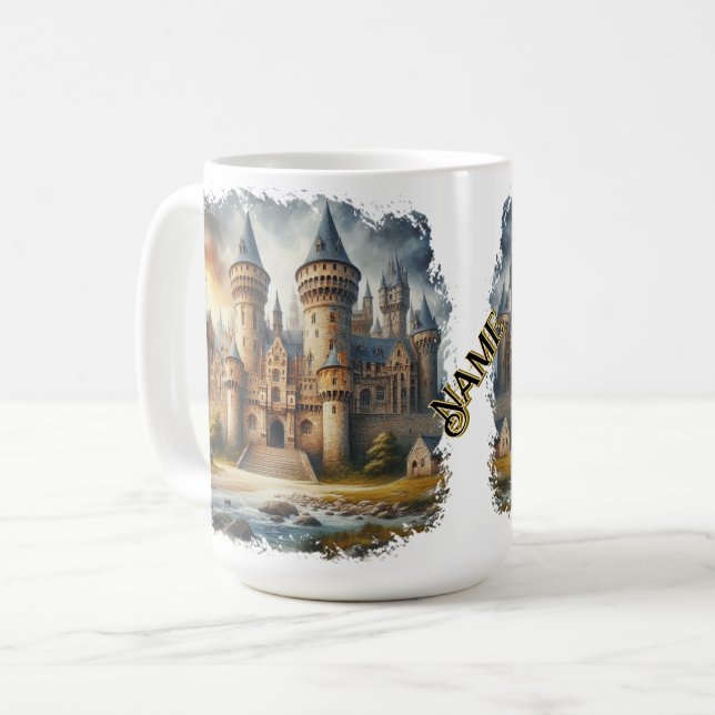 Mediaeval Castle at Sunset with Atmospheric Skies Coffee Mug (Front Left)