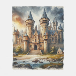 Mediaeval Castle at Sunset with Atmospheric Skies Fleece Blanket