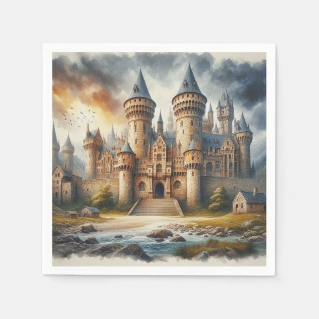 Mediaeval Castle at Sunset with Atmospheric Skies Napkin (Front)