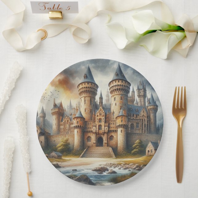 Mediaeval Castle at Sunset with Atmospheric Skies Paper Plate (Wedding)