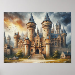 Mediaeval Castle at Sunset with Atmospheric Skies Poster
