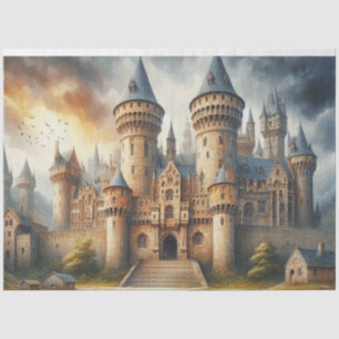 Mediaeval Castle at Sunset with Atmospheric Skies Tissue Paper