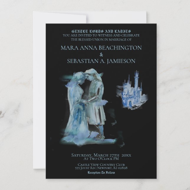 *~* Mediaeval Castle Couple Castle in Love Wedding Invitation (Front)