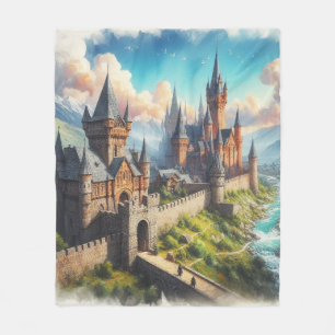 Mediaeval Castle in a Mountain Valley Landscape Fleece Blanket