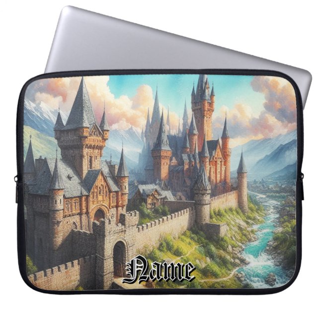 Mediaeval Castle in a Mountain Valley Landscape Laptop Sleeve (Front)