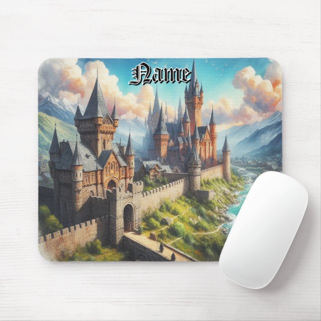 Mediaeval Castle in a Mountain Valley Landscape Mouse Pad (With Mouse)