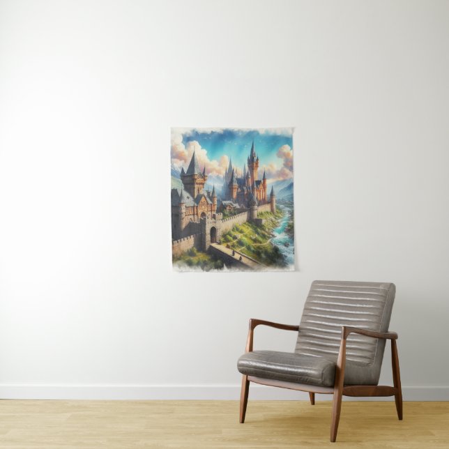 Mediaeval Castle in a Mountain Valley Landscape Tapestry (In Situ)