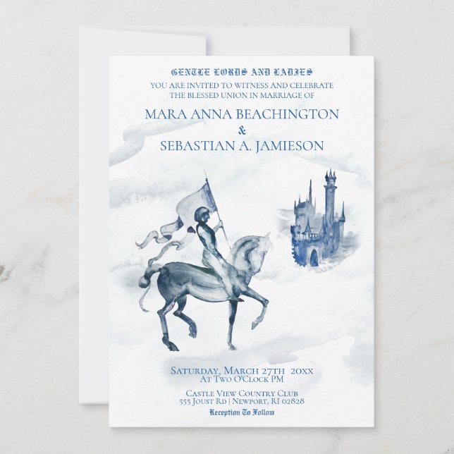 *~* Mediaeval Castle Knight on Horse Wedding Invitation (Front)