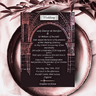 Mediaeval Castle Moody Pink Faux Parchment Wedding Invitation