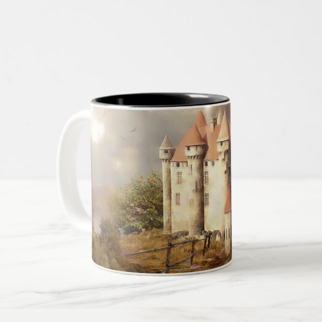 Mediaeval Castle River Run Two-Tone Coffee Mug (Front Left)