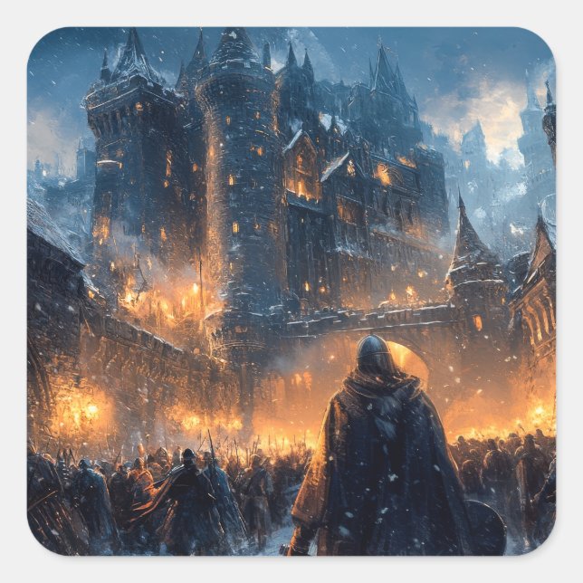 Mediaeval Castle Square Sticker (Front)