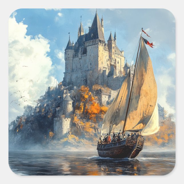Mediaeval Castle Square Sticker (Front)