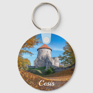 Mediaeval castle surrounded by forest key ring