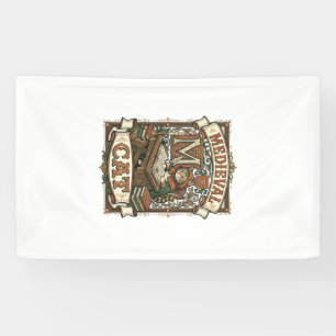 Mediaeval Cat Cat Mediaeval Manuscript Vintage Banner