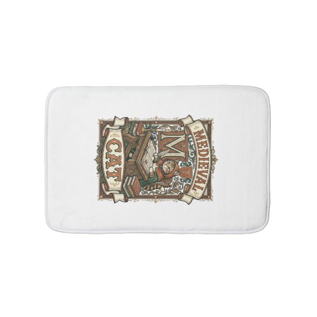 Mediaeval Cat Cat Mediaeval Manuscript Vintage Bath Mat (Front)