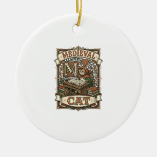Mediaeval Cat Cat Mediaeval Manuscript Vintage Ceramic Ornament