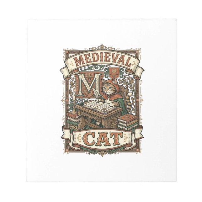 Mediaeval Cat Cat Mediaeval Manuscript Vintage Notepad (Front)