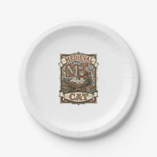 Mediaeval Cat Cat Mediaeval Manuscript Vintage Paper Plate