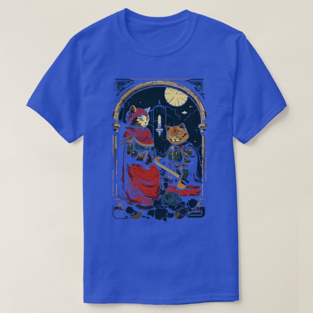 Mediaeval Cat Couple Maid and Knight T-Shirt (Design Front)