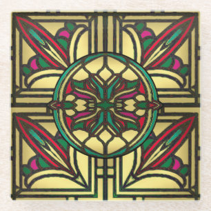 Mediaeval Cathedral Window Stained Glass in Gold Coaster