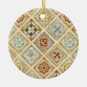 Mediaeval Ceramic Tile Crowns Fleur De Lis Ceramic Ornament