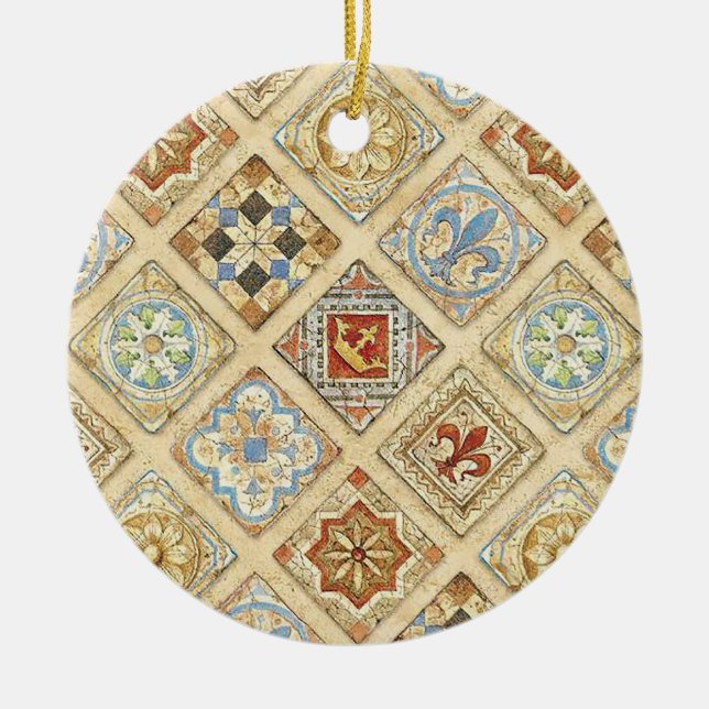 Mediaeval Ceramic Tile Crowns Fleur De Lis Ceramic Ornament (Front)