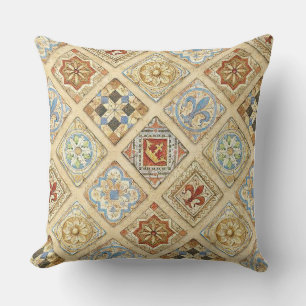 Mediaeval Ceramic Tile Crowns Fleur De Lis Cushion
