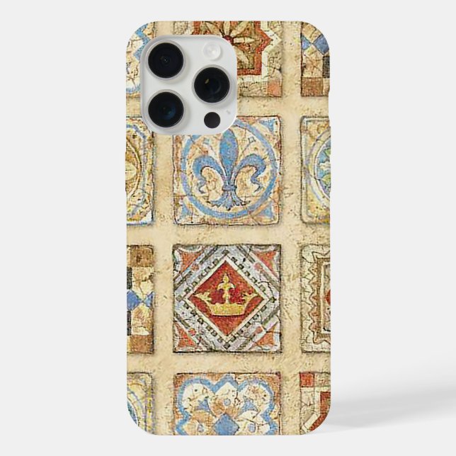 Mediaeval Ceramic Tile Crowns Fleur De Lis iPhone Case (Back)