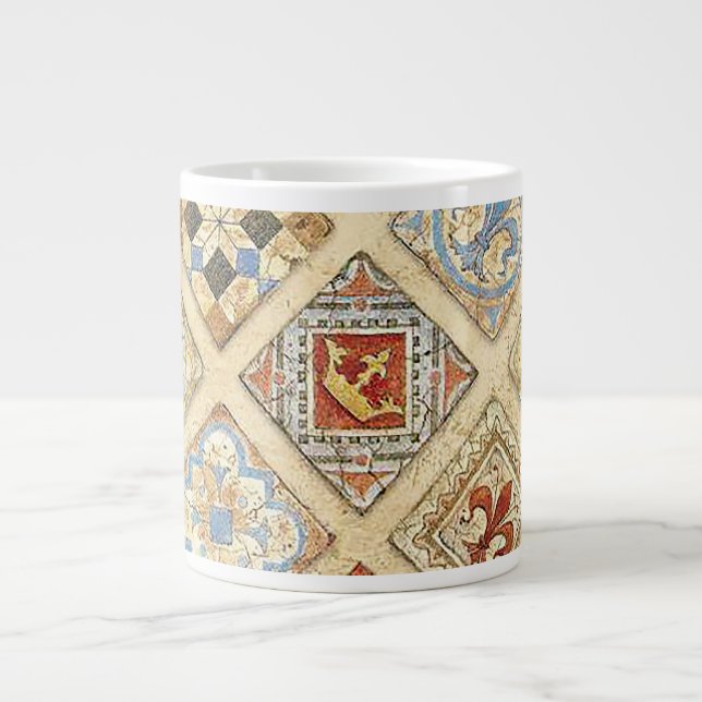 Mediaeval Ceramic Tile Crowns Fleur De Lis Large Coffee Mug (Front)