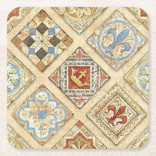 Mediaeval Ceramic Tile Crowns Fleur De Lis Square Paper Coaster