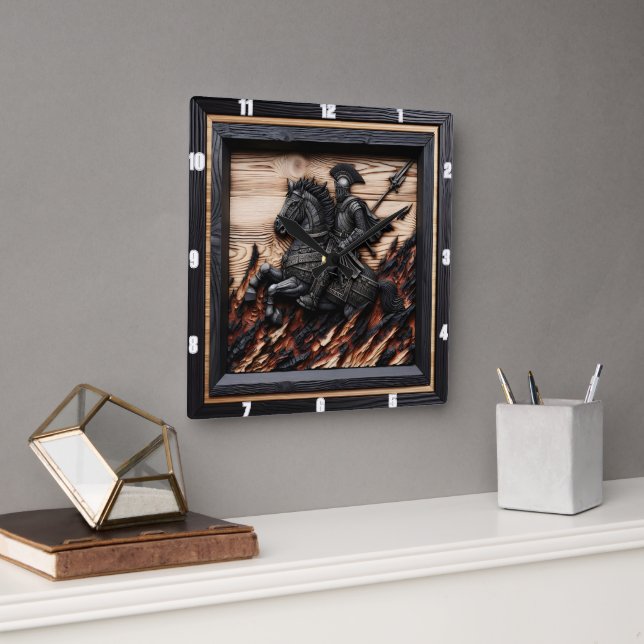 Mediaeval Charge: Wood Art Custom Time Square Wall Clock (Office)