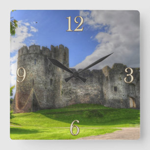 Mediaeval Chepstow Castle Monmouthshire, Wales, UK Square Wall Clock