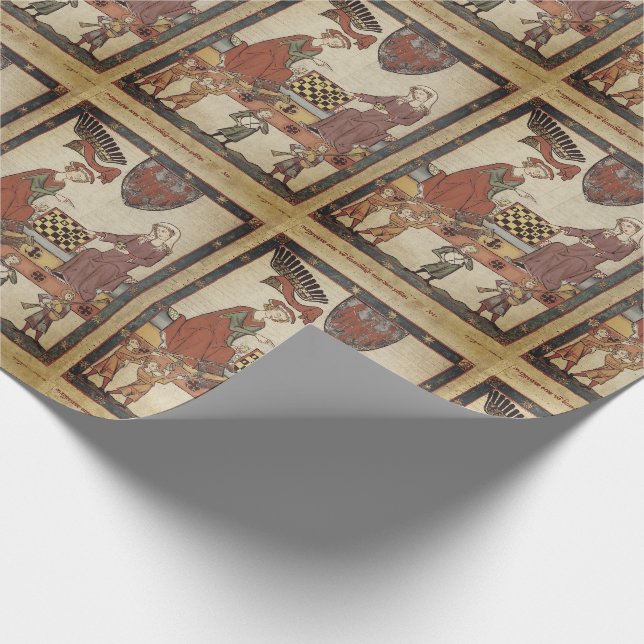 Mediaeval Chess Playing Music Wrapping Paper (Corner)