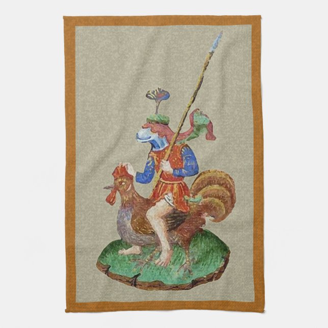 Mediaeval Chicken-Rider Kitchen Towel (Vertical)