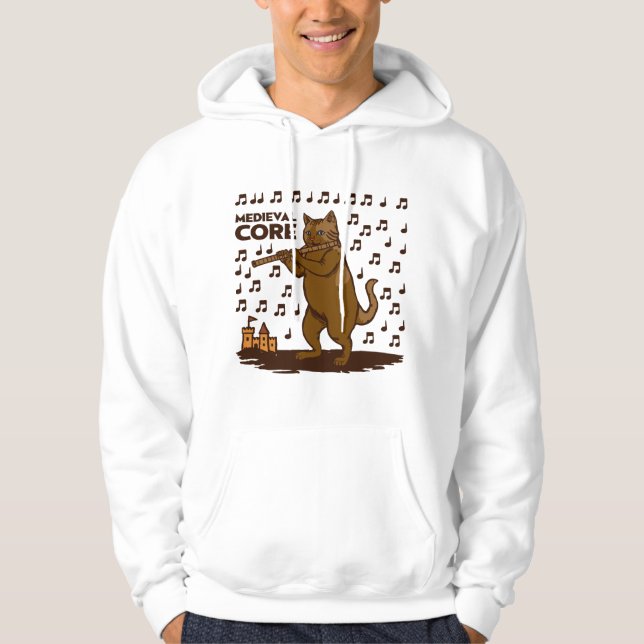 Mediaeval Core Funny Cat Playing Flute Art Hoodie (Front)
