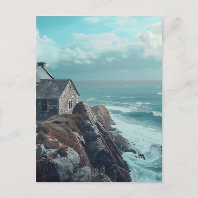 Mediaeval Cottage on a Cliff Postcard (Front)