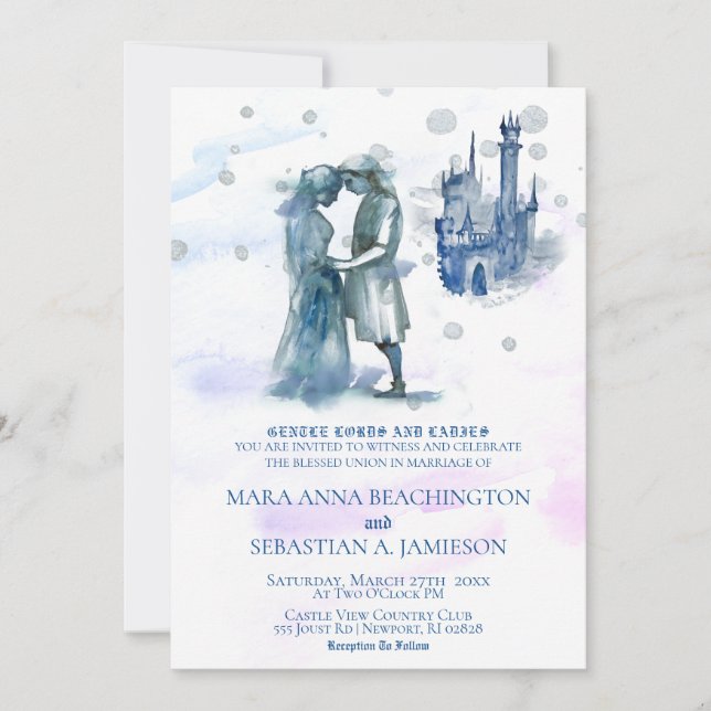 *~* Mediaeval Couple in Love Castle Wedding Invitation (Front)