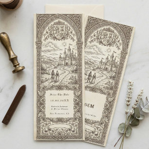 Mediaeval Crest Wedding Bookmark Save The Date Invitation
