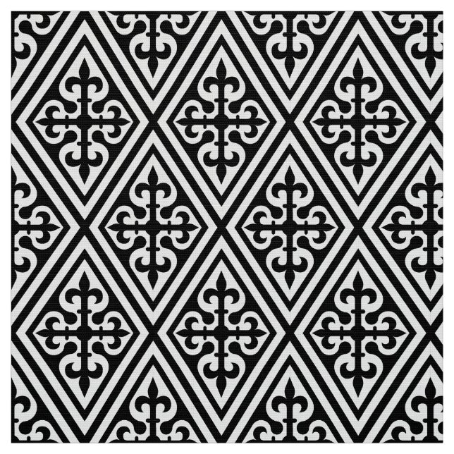 Mediaeval Cross Damask - Black and White Fabric (Swatch)