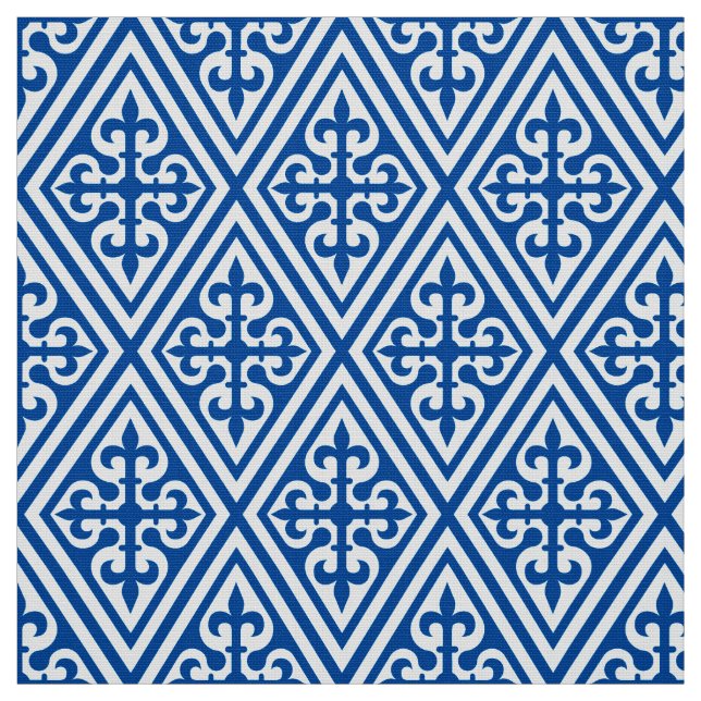 Mediaeval Cross Damask - Cobalt Blue and White Fabric (Swatch)