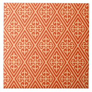 Mediaeval Cross Damask - Coral Orange and Peach Tile