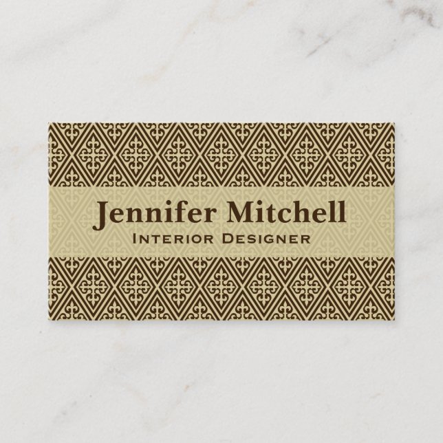 Mediaeval Cross Damask - Dark Brown and Tan Business Card (Front)