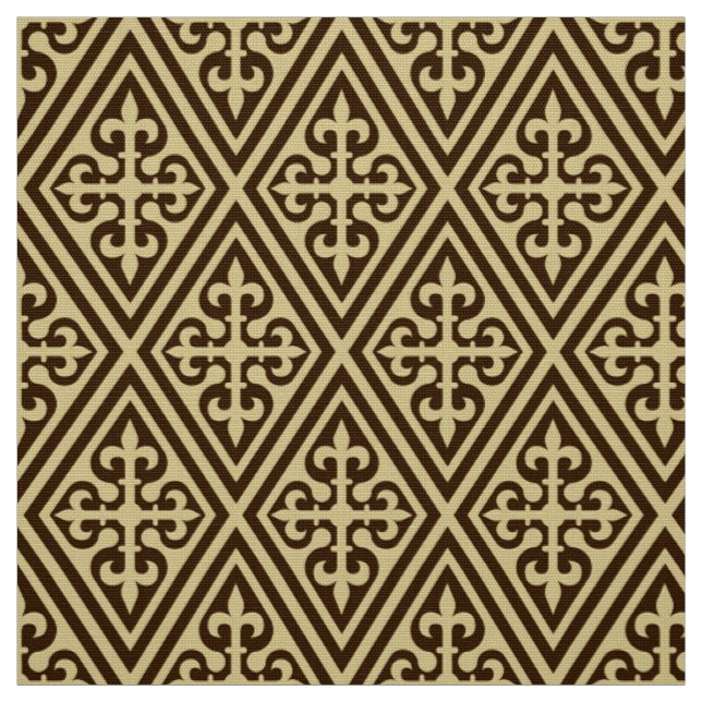 Mediaeval Cross Damask - Dark Brown and Tan Fabric (Swatch)