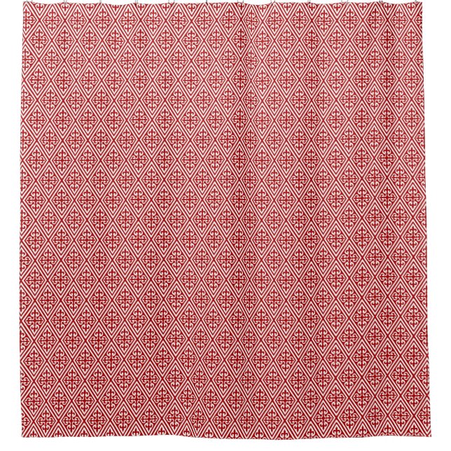 Mediaeval Cross Damask - Deep Red and White Shower Curtain (Front)
