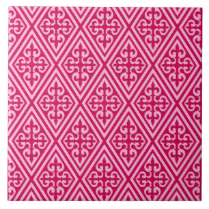 Mediaeval Cross Damask - Fuchsia Pink Ceramic Tile