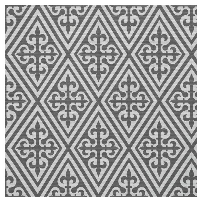 Mediaeval Cross Damask - Silver Grey / Grey Fabric (Swatch)