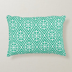 Mediaeval Cross Damask - Turquoise and White Decorative Cushion